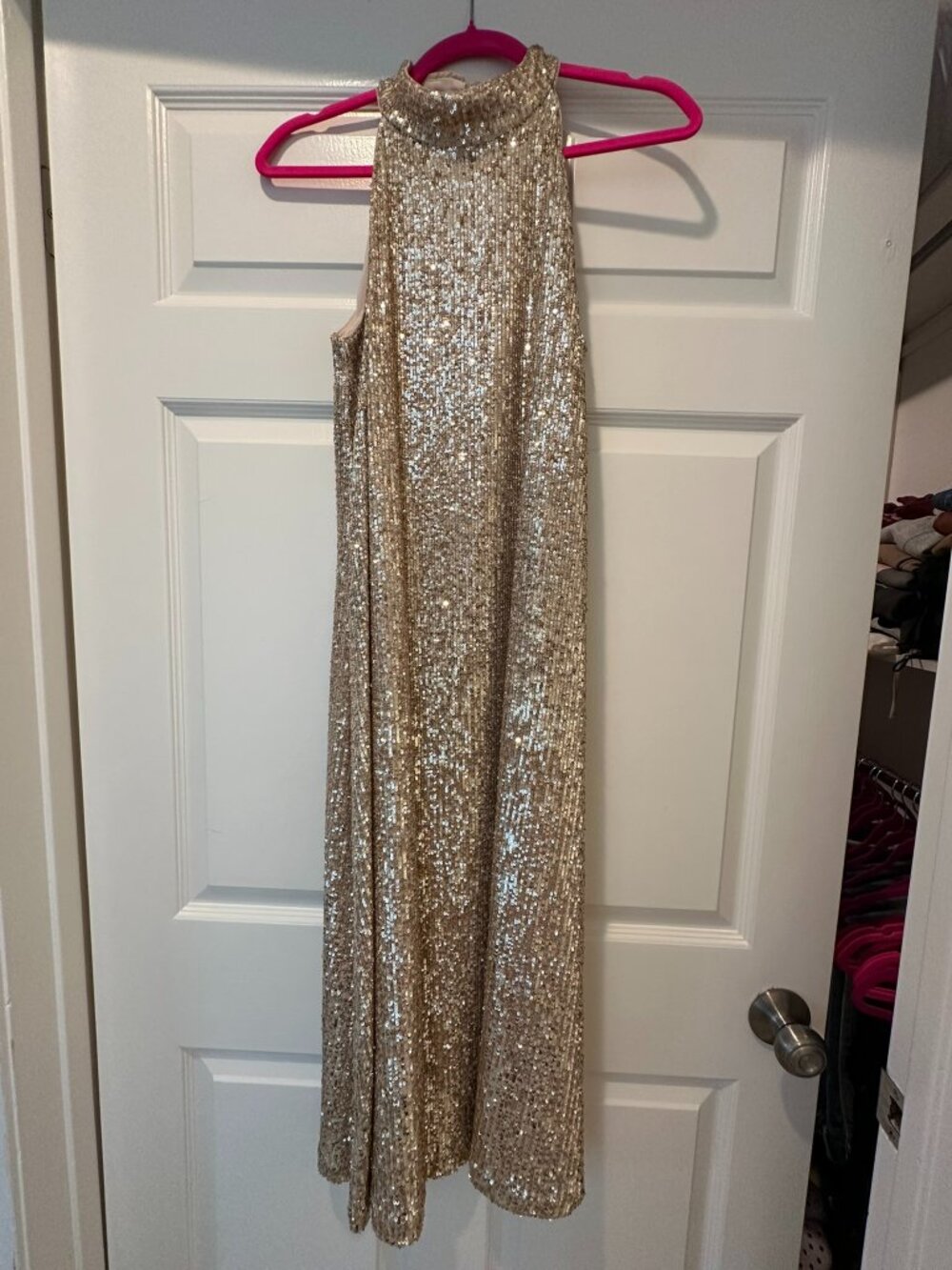Ann Taylor Gold Sequin Mock Neck Sleeveless Shift Dress Size 4 Party